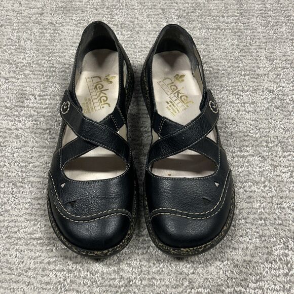 Rieker Daisy Shoes Women's 39 US 8 Mary Jane Antistress Leather Black Strappy - Picture 3 of 10